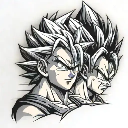 goku face opening up with vegeta face inside goku's face tattoo design idea