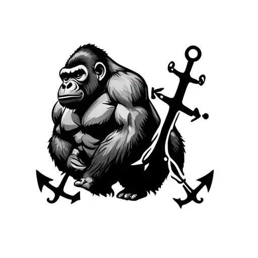 Silver back gorilla with anchors tattoo design idea