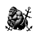 Silver back gorilla with anchors tattoo design idea