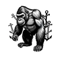 Silver back gorilla with anchors tattoo design idea