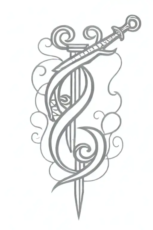 small dagger with fish hook intertwined tattoo design idea