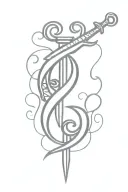 small dagger with fish hook intertwined tattoo design idea