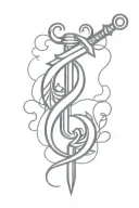 small dagger with fish hook intertwined tattoo design idea