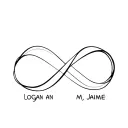 infinity symbol with names in loops Logan and Jaimee  tattoo design idea
