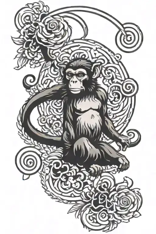 Monkey zodiac and capricorn symbol tattoo design idea