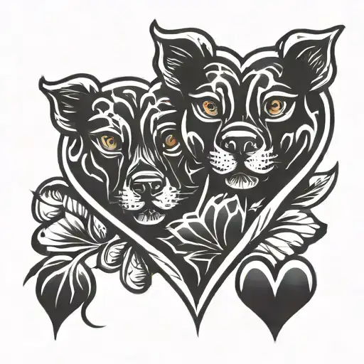 heart with two paw print stencil tattoo design idea
