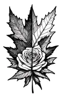 Maple Leaf split in half with one half filled with rose tattoo design idea