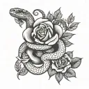 snake roses and face tattoo design idea
