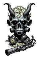 guns money gas mask devil skull tattoo design idea