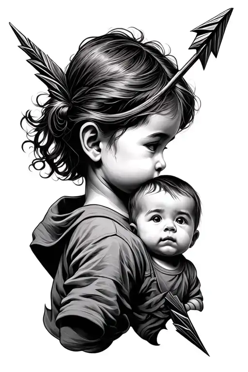 arrow with baby profile as shaft  tattoo design idea