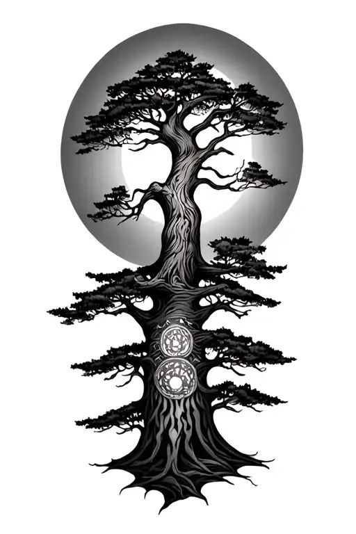 sun and tree Blackfoot creation story black and white sleeve tattoo  tattoo design idea