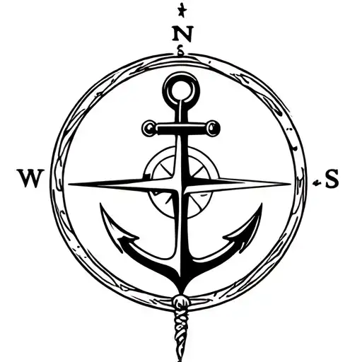 anchor compass surrounded tattoo design idea