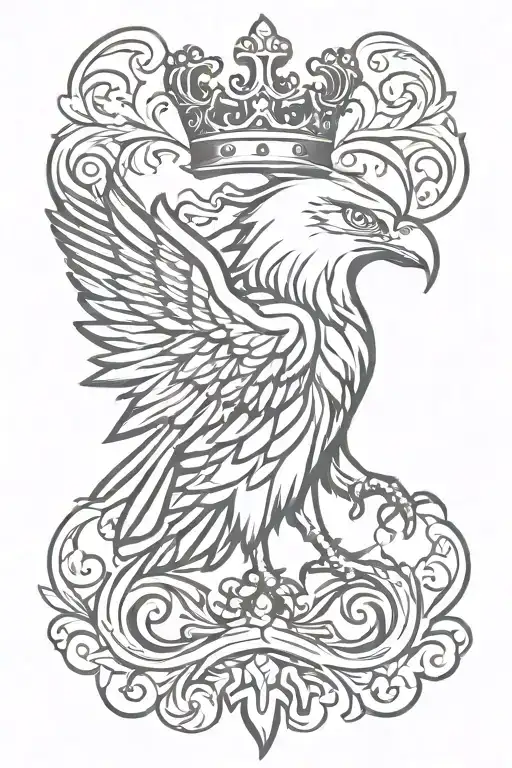 eagle royal flourish wearing crown tattoo design idea