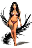Sexy girl, petite, small boobs, wide hips, bikini . long hair,sexual. Seductive. Full Body, standing with legs and feet tattoo design idea