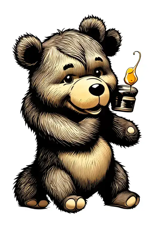 tough pooh bear with honey tattoo design idea