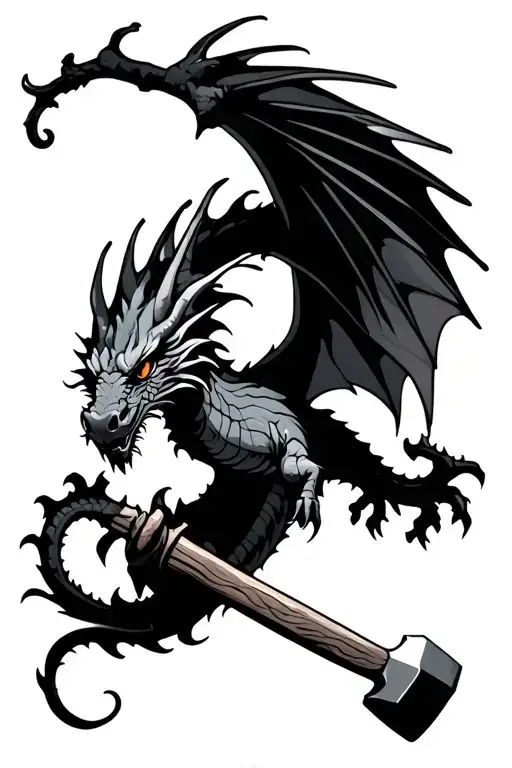 A flying Dragon and hammer and chisel tattoo design idea