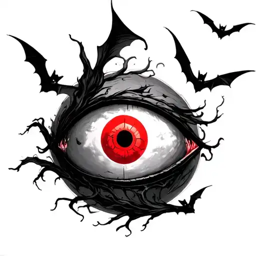 sharingan surrounded with bats flying across tattoo design idea