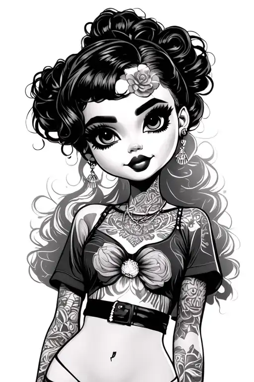 bratz full body black girl tattoo design idea