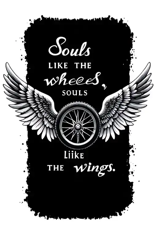 the quote" Souls like the wheels, souls like the wings" with wings and a wheel tattoo design idea
