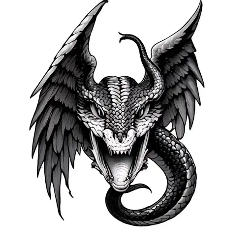 forearm wing TATTOO with snake face tattoo design idea