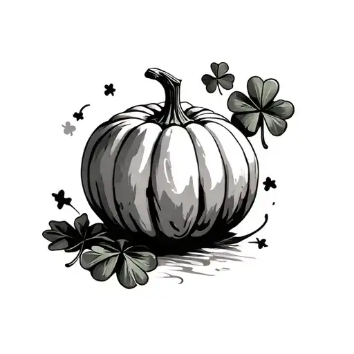 pumpkin and 4 leaf clover tattoo design idea