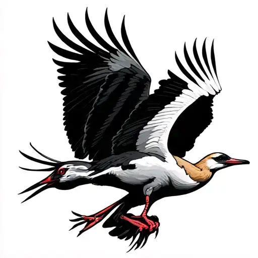 a crane flying up with legs and stomach showing tattoo design idea