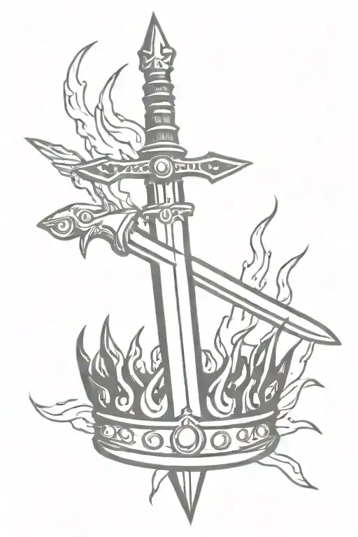 flaming crown and sword tattoo design idea