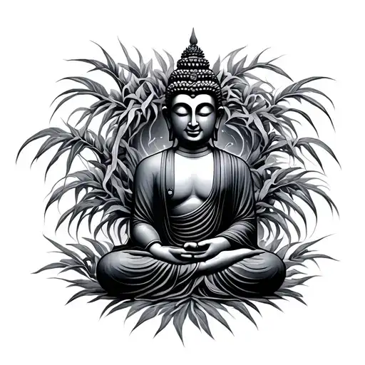 Spanish moss with buddha tattoo design idea