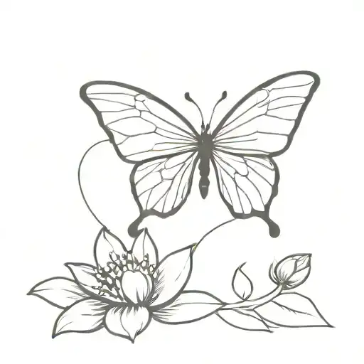 A fusion of a butterfly and a flower as one entity, symbolizing confidence, grace, and emerging from the cocoon. tattoo design idea