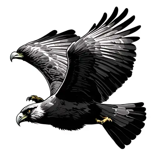 red tailed hawk flying tattoo design idea