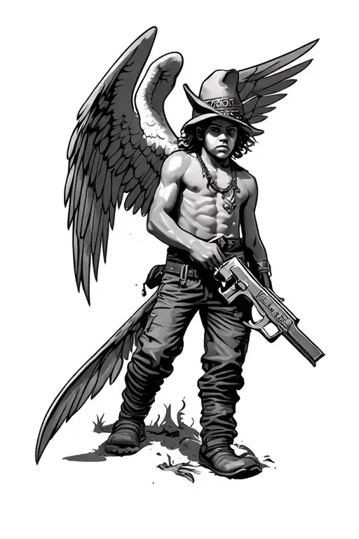 redneck guardian angle for my son tattoo design idea
