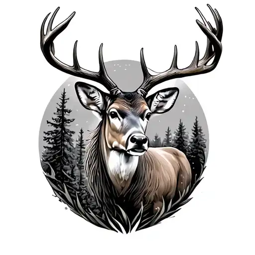 whitetail buck standing in woods tattoo design idea