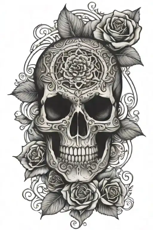 mandala skull with roses tattoo design idea