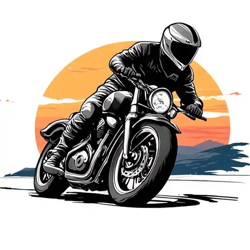 Motorcycle Riding Into The Sunset tattoo design idea