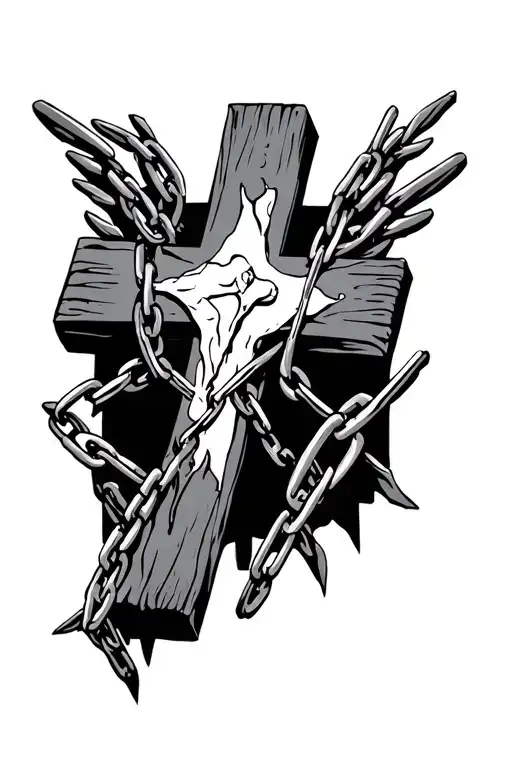 Christian cross with broken chains tattoo design idea