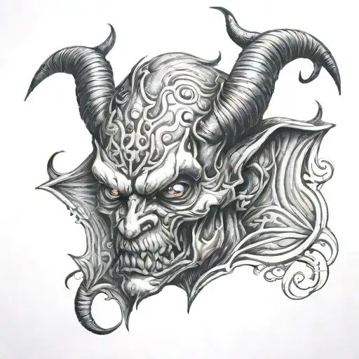 Devil with eyes sewed shut  tattoo design idea