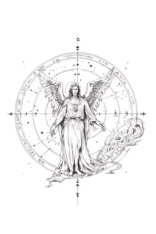 Mix astrology, mythology, Greek Mythology, astronomy, cosmos, multiverse, evolution, dystopia, angelic and demonic tattoo design idea
