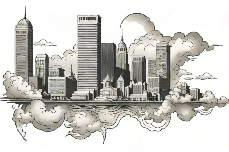 city scape of baltimore with clouds in the background to go on the whole chest  tattoo design idea