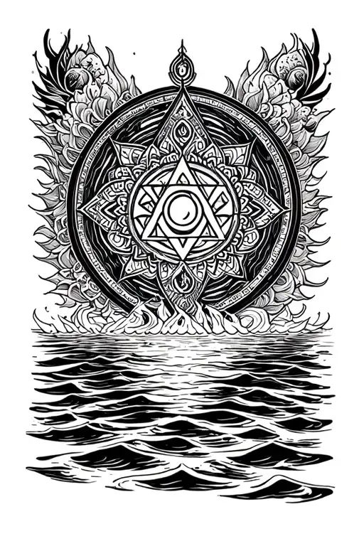 Sri yantra healing energy floating in sea tattoo design idea