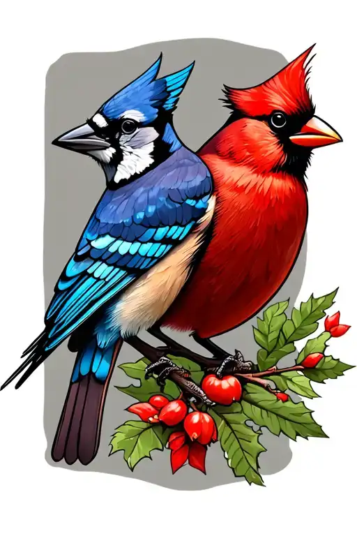cardinal, blue jay, redwing black bird tattoo design idea