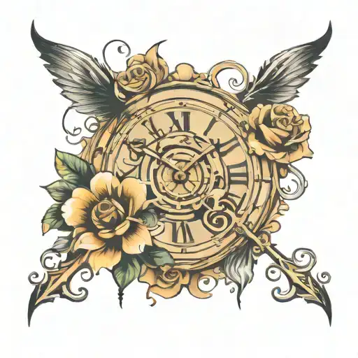 clock face or sand clock with V and G letters it is for son and daughter concept tattoo design idea