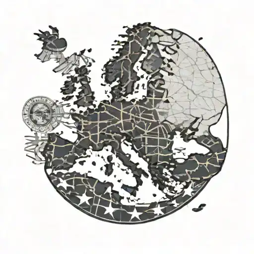 An intricate design of the European Union flag with a vintage map of Europe in the background tattoo design idea
