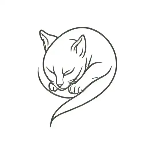 cat sleeps simple outline tattoo design idea