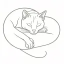 cat sleeps simple outline tattoo design idea