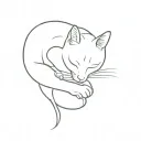 cat sleeps simple outline tattoo design idea