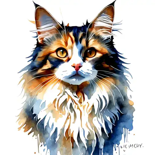 maine coon cat red white tattoo design idea