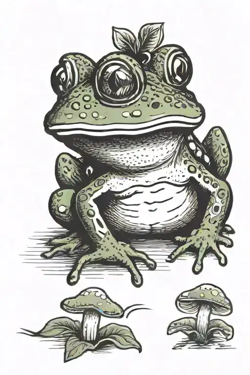  Frog with kiss on its nose, mushrooms tattoo design idea