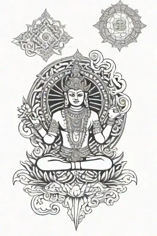 brahma vishnu Mahesh symbols incorporated tattoo design idea