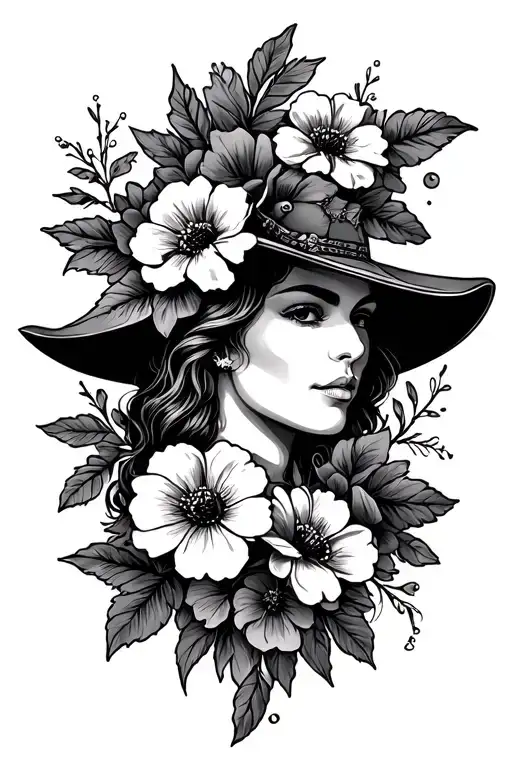 western with flowers tattoo design idea