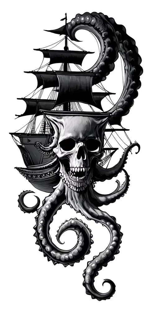 pirate and ship themed tattoo featuring the kraken  tattoo design idea